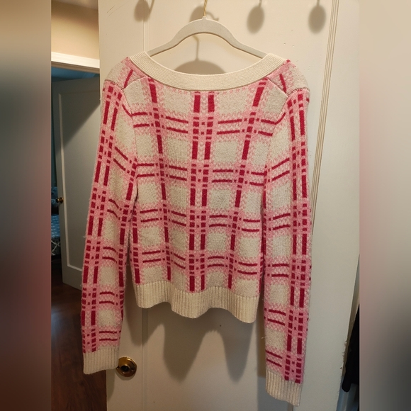 Allure 100% Acrylic Pink and Cream Plaid Sweater - Picture 2 of 3
